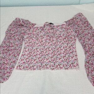 Aqua Floral Pink Smocked Blouse